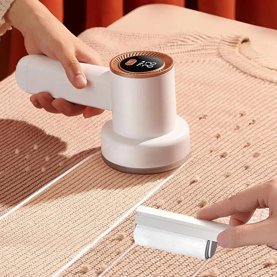 Electric Lint Remover with lint Roller, Portable Fabric Shaver with 6 Leaf Blades, 3-speed Sweater Shaver with Brush & Digital LED Display, Fast Remov