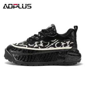 AOPLUS Men's Graphic Sneakers – Stylish Black & White Print Shoes for Bold Fashion