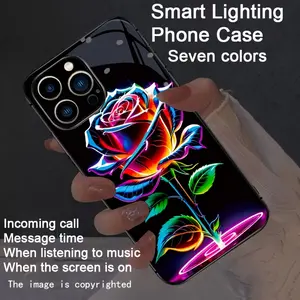 Iridescent Green Leaf Rose, Dazzling Glow-in-the-Dark Smart Light-Up Phone Case, New and Stylish, Suitable for iPhone 17/Air/16 Pro Max/16e/iPhone 15 Pro Max/iPhone 14 Pro Max/Plus/13/12. Features include smart voice control, dazzling light, and drop prot