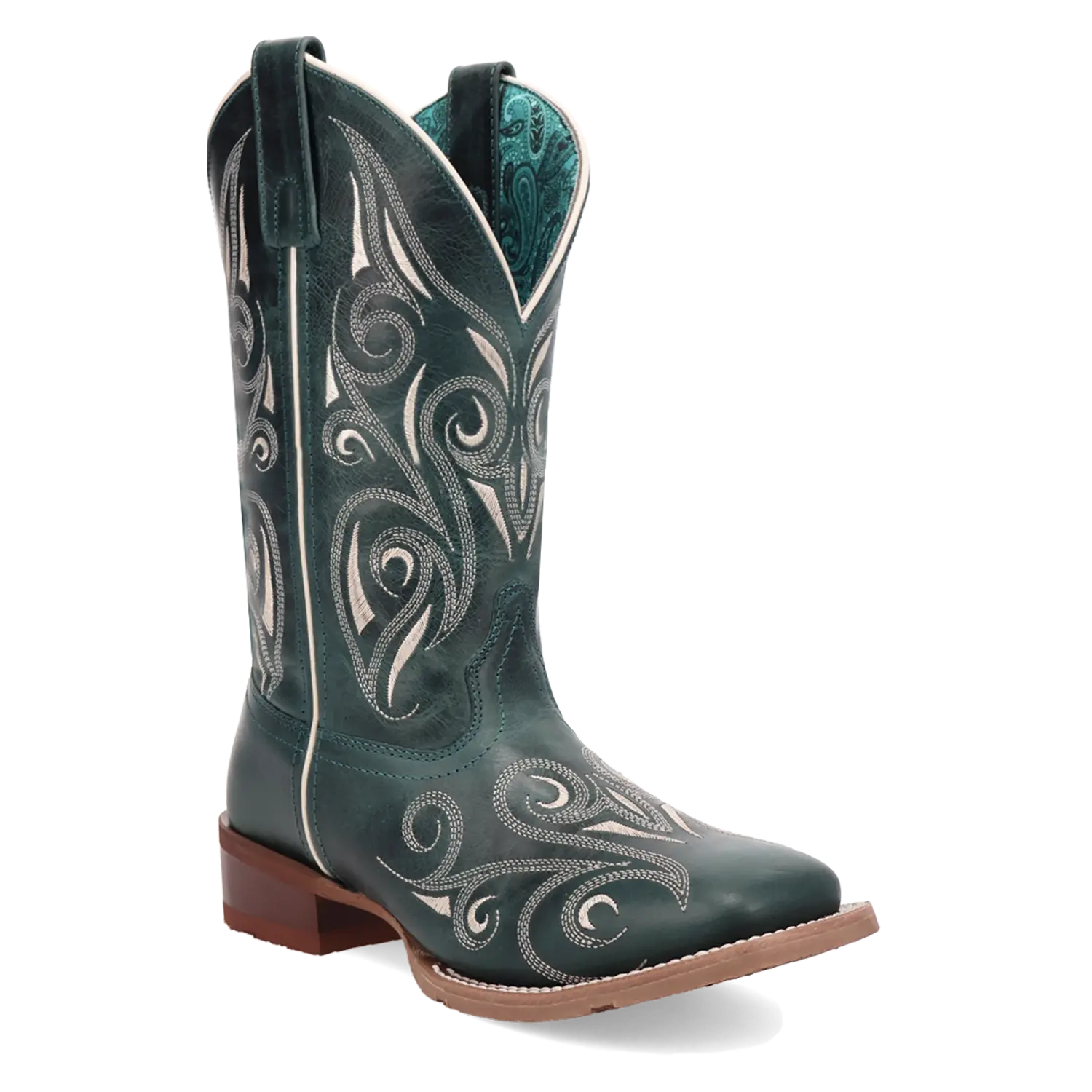 Laredo Ladies Spurred Turquoise Square Toe Leather Western Boot 2037