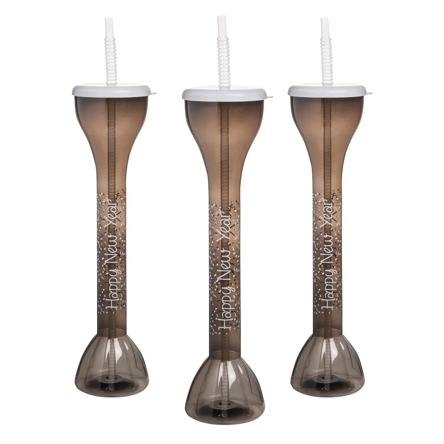 Multicolor 20 oz. BPA-Free Reusable Plastic New Year's Eve Yard Glasses with Lids, Straws - 6 Ct.
