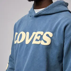 Sopula Studio Men‘s Puff Print Jesus Loves You Graphic Heavyweight Washed Hoodie