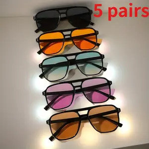 5-piece set of aviator fashion glasses - large square PC frame, unisex fashion casual glasses, suitable for various occasions