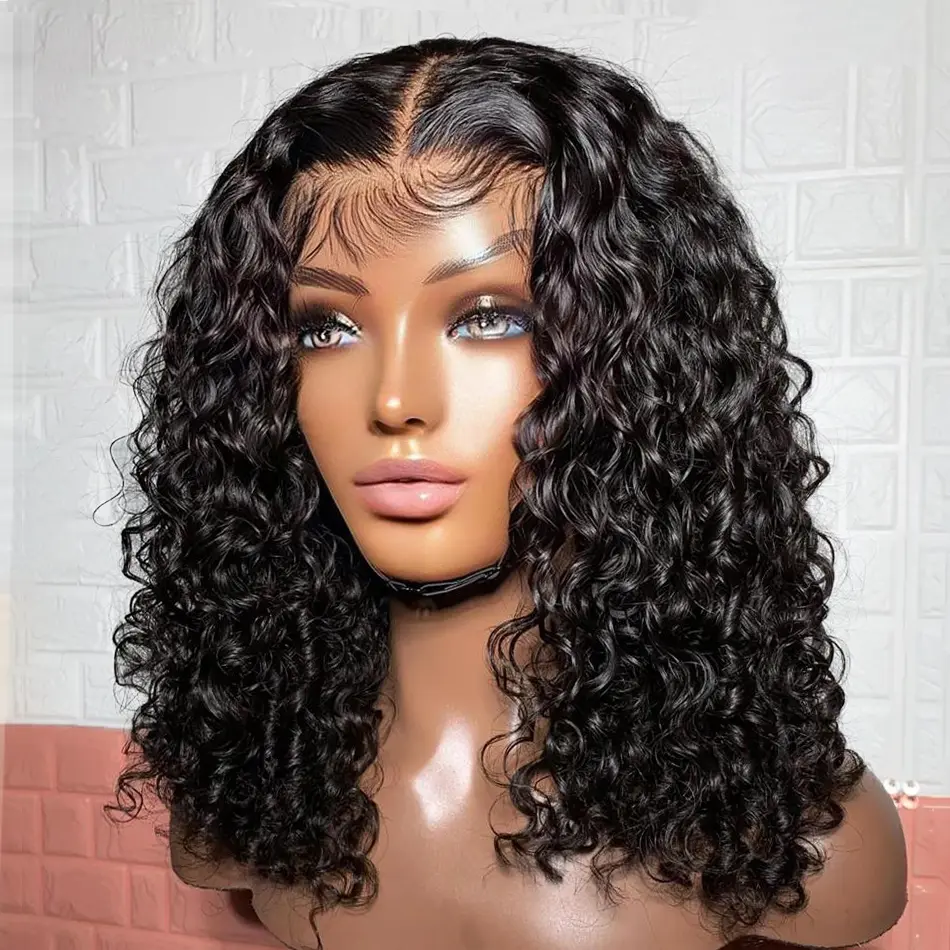 Curly Bob Wigs Human Hair Glueless Ready to Wear Wig Pre Plucked Natural Hairline Deep Wave 6x4 HD Lace Closure Wig 200% Density Lace Wigs Beginner Friendly