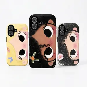 Hey Cutiee, Dreamy Big Eyes Comic Girl Double Layer Phone Case, Collage Retro Art Style Tough Phone Case for iPhone 17, 16, 15, 14, 13, 12 Pro Max Plus