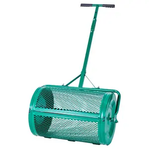 Compost Spreader 24-Inch Peat Moss Spreader Roller With Push And Tow Handle For Yard And Garden Lawn Care, Durable Steel Frame And High Capacity Hopper, Easy Operation For Even, Precise Distribution Across Beds And Lawns.