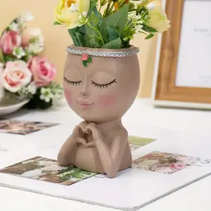Small Face Planter Pots statue, Unique Resin Flower Pot Head Planter, Cute Small Succulent Lady Planter for Indoor Outdoor Plant Garden Decor