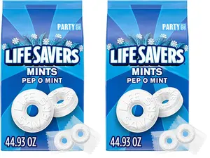 LIFE SAVERS Pep-O-Mint Peppermint Hard Candy Individually Wrapped, Party Size Bulk Hard Candy, 2.8 LB Bag (Pack of 2)