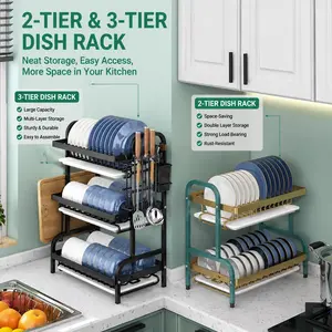 Stainless Steel 2-Tier & 3-Tier Dish Rack with Drainboard – Rust-Proof Kitchen Organizer for Plates, Bowls, Utensils, Includes Knife, Cutting Board & Chopstick Holders,dish drying racks