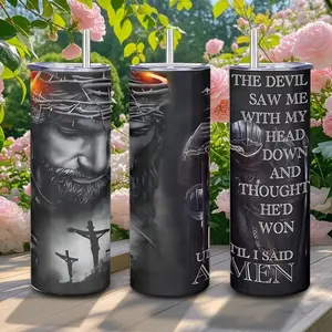 20oz Stainless Steel Tumbler, 1 Count Jesus Pattern Insulated Water Bottle, Stainless Steel Thermos, Stainless Steel Flask, Drinking Cup for Home Office School, Boyfriend Gift, Drinkware, Summer Cool Bottle
