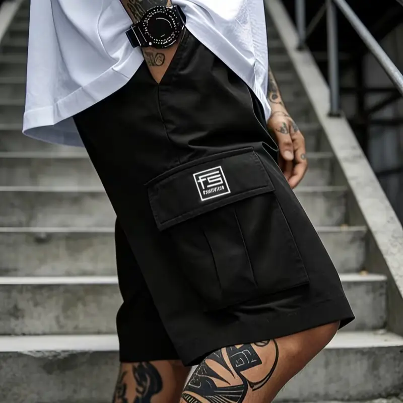 Men's Cargo Shorts with Oversized Pockets & "Fashion" Tag, Breathable Lightweight Work Shorts, Casual Utility Bottoms for Hiking, Summer Daily & Street Style