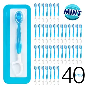 Disposable Mini Travel Toothbrush, Disposable Toothbrushes, 40pcs, 5 in1 Pre-pasted Toothbrush & Floss & Pick & Tongue Scraper, Portable Individual Pack for Travel, Breath Freshener Bead with Ice Flavor, No Water Or Rinsing, Multifunction, Adult