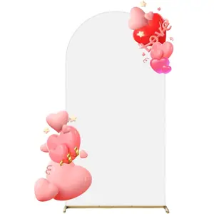 7.2FT Metal Arch Backdrop Stand and White Arch Cover, Wedding Backdrop Stand with Cover, Gold Wedding Arches for Ceremony Baby Shower Birthday Parties Graduation Decoration