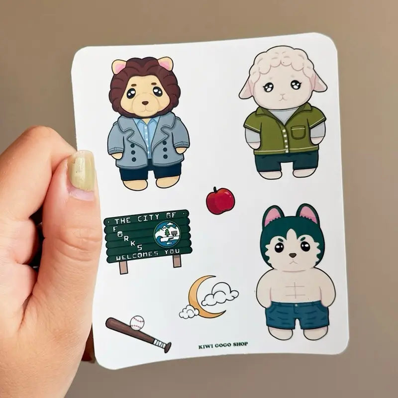 Twilight x Calico Critters | Chibi Art One Sided Premium Glossy Sticker Sheet | Cute Sylvanian Families Bella Swan Edward Cullen Jacob Black