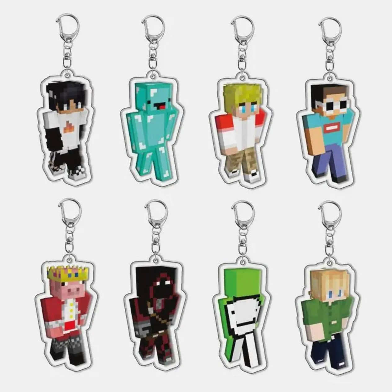 Dream Tommy Tubbo Technoblade DSMP Keychain, Pixel Skin Acrylic Bag Charm, Game Fan Collectible Keyring Gift