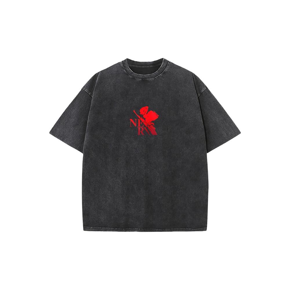 Vintage Washed Neon Genesis Evangelion Asuka Langley Soryu Graphic Tee, Oversized EVA NERV Anime Streetwear T-Shirt for Men Women, Retro Anime Aesthetic Summer Top