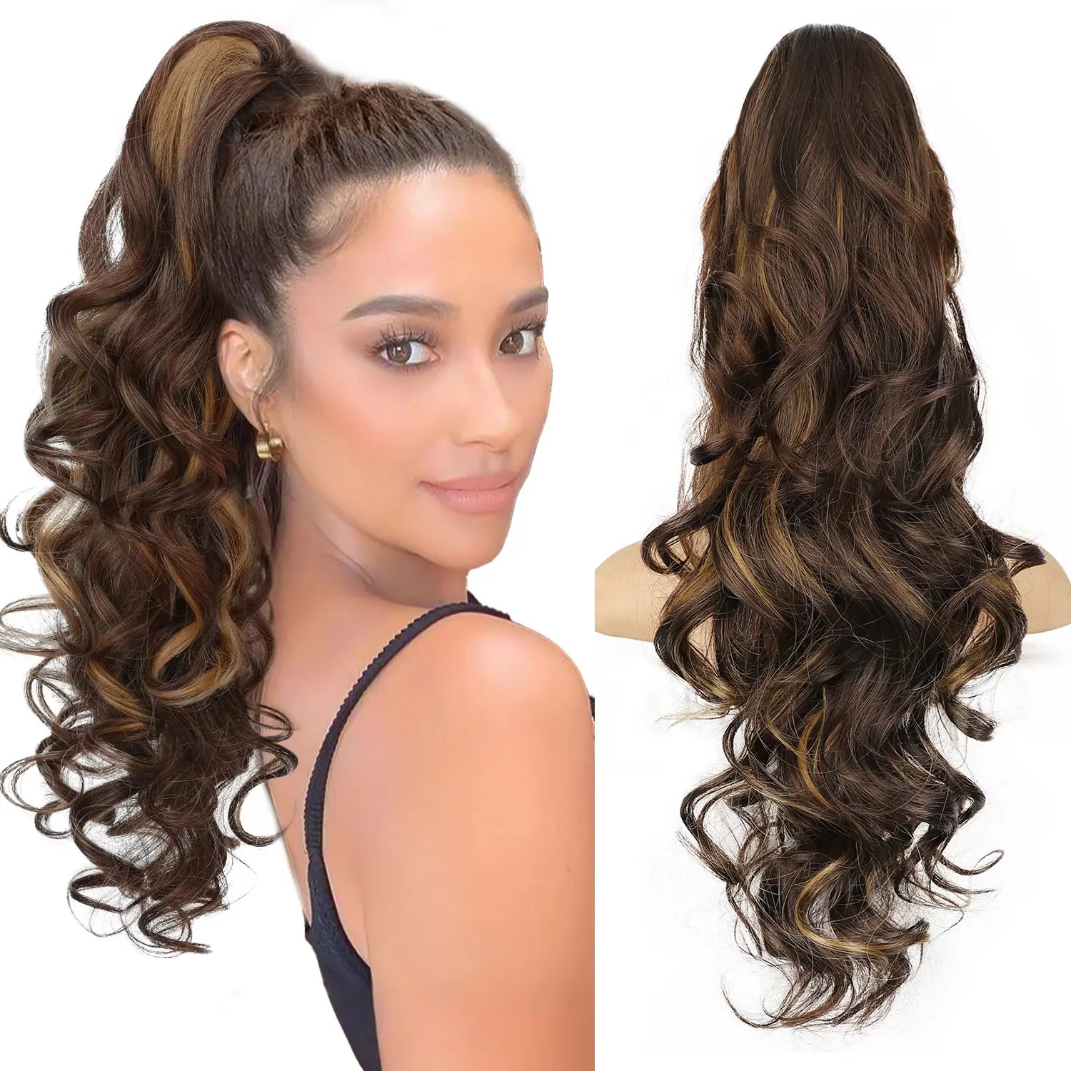 Kookastyle 24" Curly Wavy Ponytail Extension with Claw Clip Long Hairpiece for Women Natural Looking Jaw Clip on Ponytails Kookastyle 24" Curly Wavy Ponytail Extension with Claw Clip Long Hairpiece for Women Natural Looking Jaw Clip on Ponytails