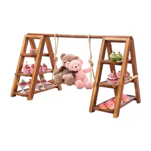 3-Tier Solid Wood Dessert Stand with Adjustable Swing Tray, Natural Wood Grain & Triangular Structure, Heavy Duty 13 lbs Cake Stand for Wedding Party Birthday Baby Shower Home Decoration