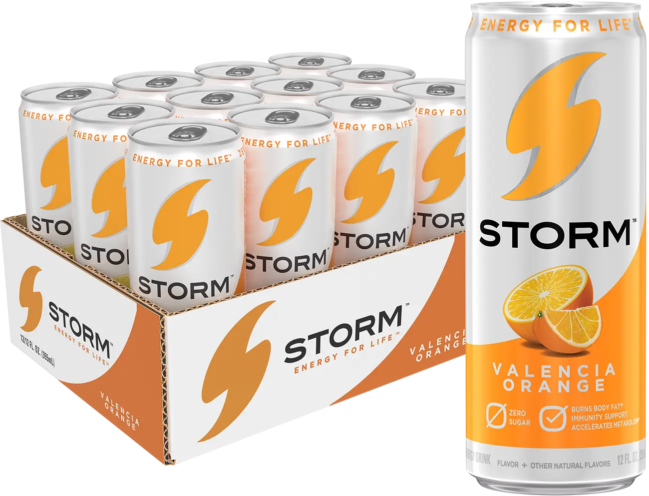 STORM Energy Drink Valencia Orange, Fitness & Wellness Sugar-Free Energy Drink, 12pk 12oz cans