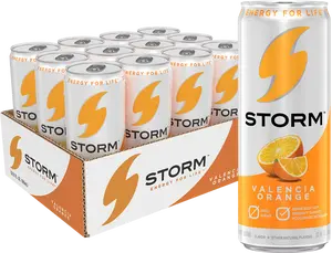 STORM Energy Drink Valencia Orange, Fitness & Wellness Sugar-Free Energy Drink, 12pk 12oz cans