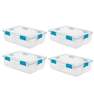 Sterilite 37 Qt Clear Plastic Home Storage Tote Bin with Secure Lids, (4 Pack) Household Organiser
