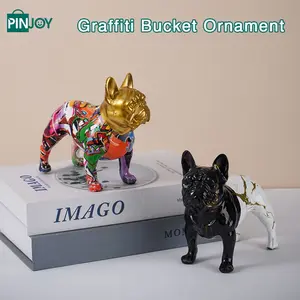 Graffiti Bulldog Statue, Resin Animal Sculpture for Home Decor, Unique Gift Idea, Modern Home Decoration