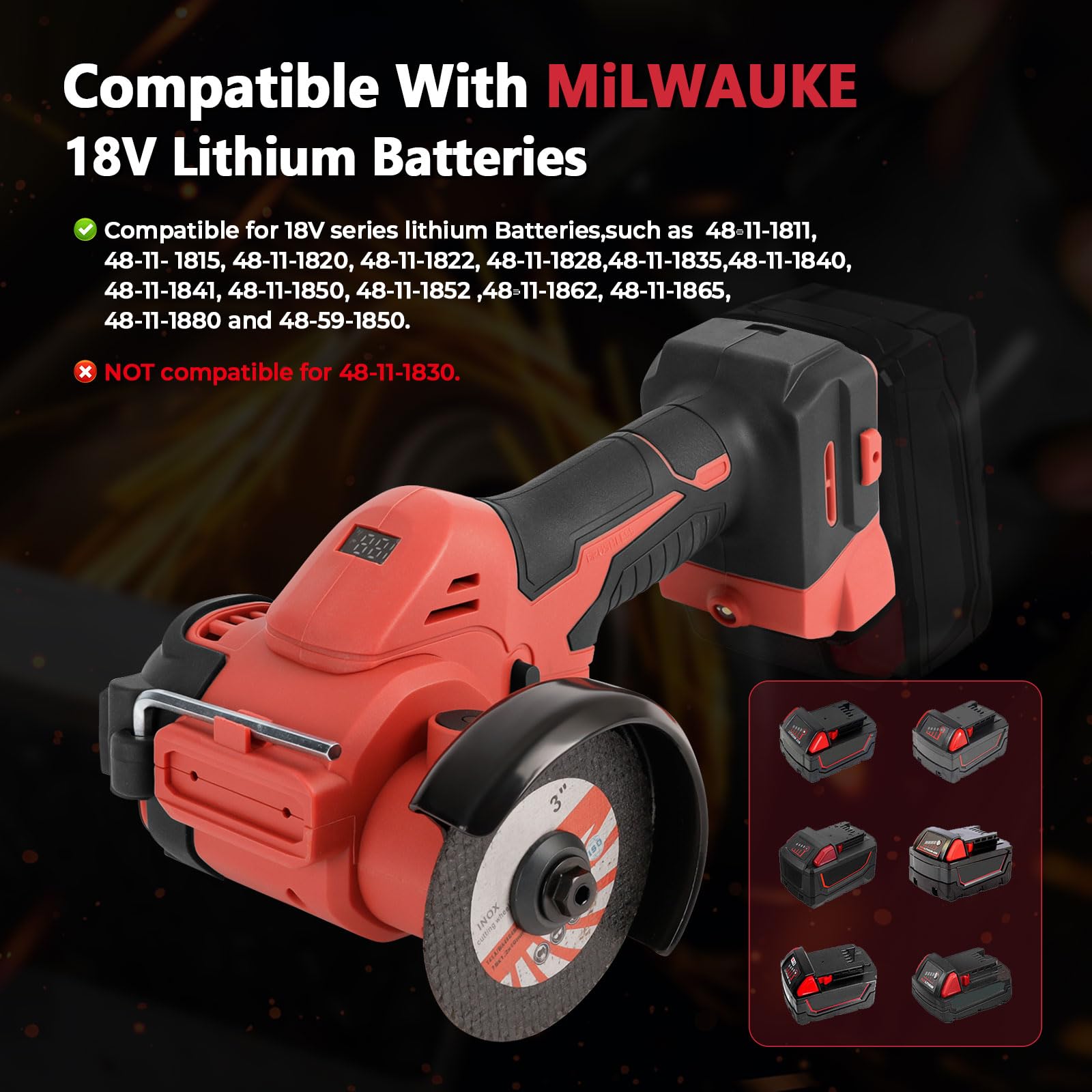 3" Cordless Cut Off Tool Brushless, Compact Angle Grinder with 5 Blades, LED Light, Dust Cover for  Wood Tile Plastic