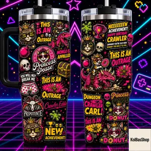Personalized This Is An Outrage 40oz Tumbler, New Achievement Donut And Mongo Cup, Dungeon Crawler Carl Stainless, Bookish Lover Gift