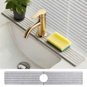 Stone Faucet Mat For Kitchen Sink, 23.6" Diatomite Quick Drying Splash Guard, Water Absorbing Stone Sink Tray, Durable Protector for Kitchen, Bathroom Counter,Light Grey