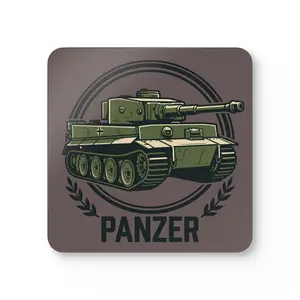 Panzer Tank Illustration Coaster | Hardboard Cork Bottom Coaster Set