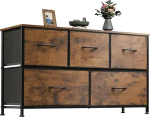 Dresser for Bedroom with 5 Drawers, Wide Chest of Drawers, Fabric Dresser, Storage Organizer Unit with Fabric Bins for Closet, Living Room, Hallway, Rustic Brown Wood Grain Print tiktokshopspringglowup