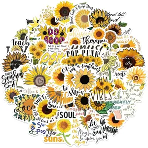 50Pcs Cute Stickers, Water Bottle Sticker Waterproof, Vinyl Laptop Stickers Pack, Classroom Prizes for Students, Sunflower