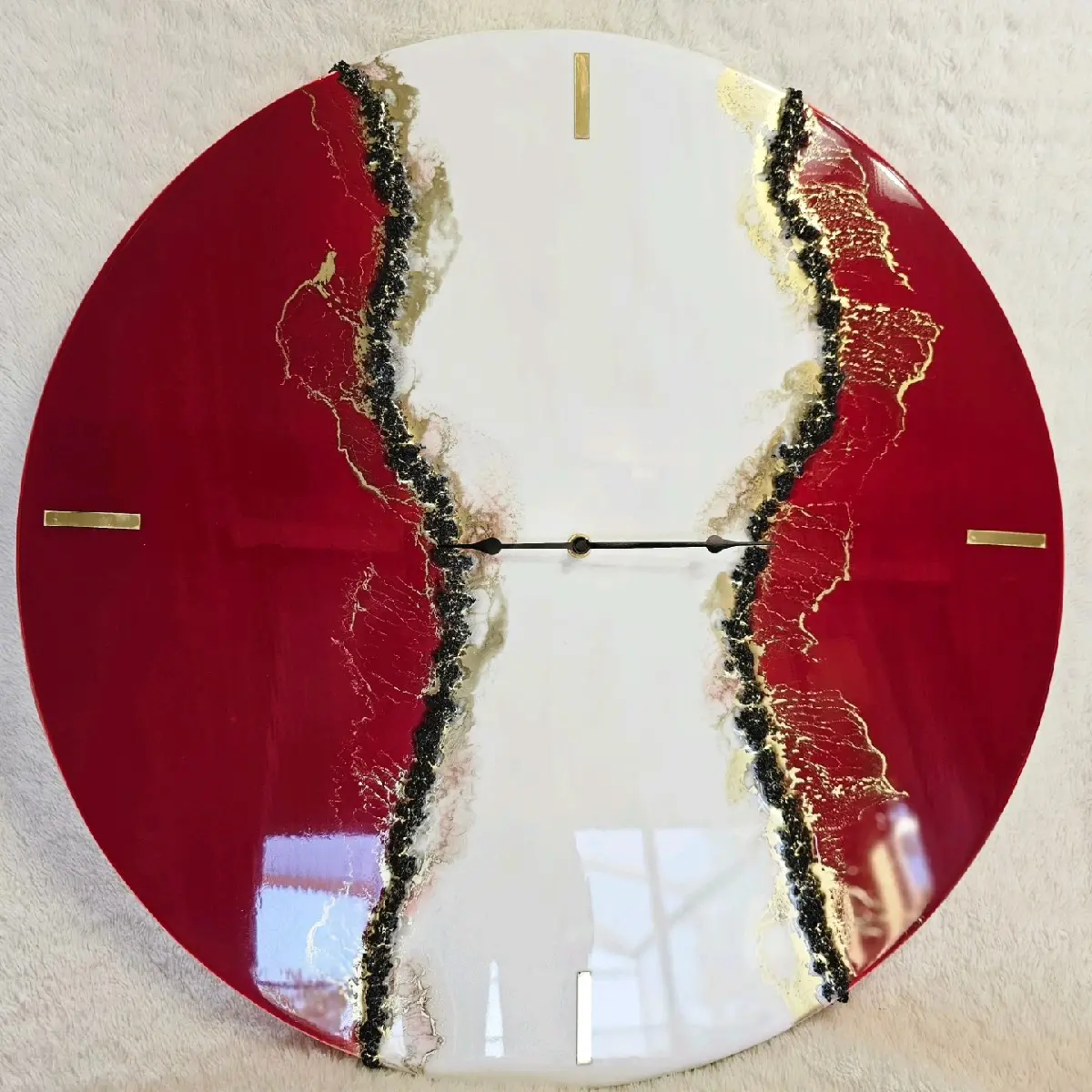 epoxy resin clock, red, white and gold clock