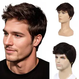 Men's Fashion Short Hair Wig, Chemical Fiber Full Wig, Fluffy Natural Buckle Net Short Curly Wig