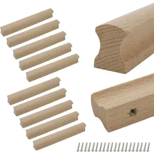 10 count Unfinished Beech  Solid Furniture Pulls Handles,Unfinished Unpainted Paintable Wooden Handles Cupboard Closet Drawer Handle Pull,Length 6.3",Hole Dis.5.04"