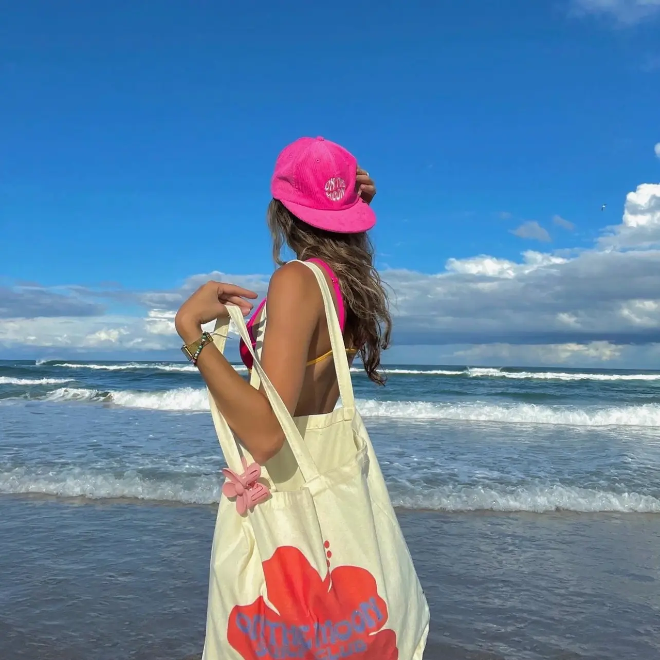 Pink corduroy on the moon hat Summer
