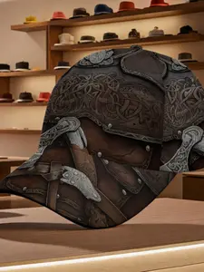 Viking helmet design baseball cap with axe print casual wear fashion statement hat suitable for all seasons comfortable daily outfits