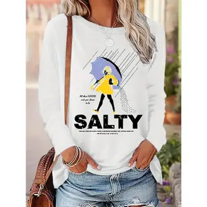 Gwen 0813, 1 piece casual women's top, round neck long sleeve letter print T-shirt, suitable for autumn, winter, and all seasons