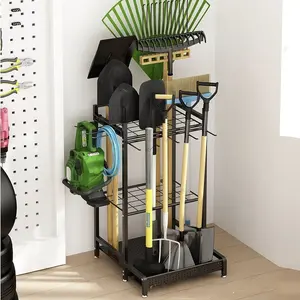 【New】Garden Tool Organizer Tower Rack with Storage Hooks, Heavy Duty Steel Yard Tool Stand Holds 50+ Tools for Garage Outdoor Home Organization