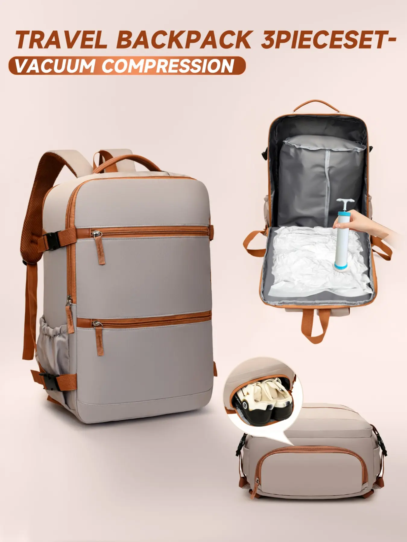 Traveler Essentials Backpack, Travel, Stylish, Multifunctional Travel Essentials Backpacks for Women, Luggage Bag 40*25*20 Approved for Flights, Includes Vacuum Compression Bags with Pump, Storage Frees Up 50% Space, Large Capacity