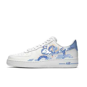 Nike Air Force 1 Custom Sneakers with Gold Dragon and Ink Art Design, Unisex Low-Top Casual Shoes for Slip Resistance and Durability Trending Shoes, House White Official Shoes to Get / Maison Mihara
