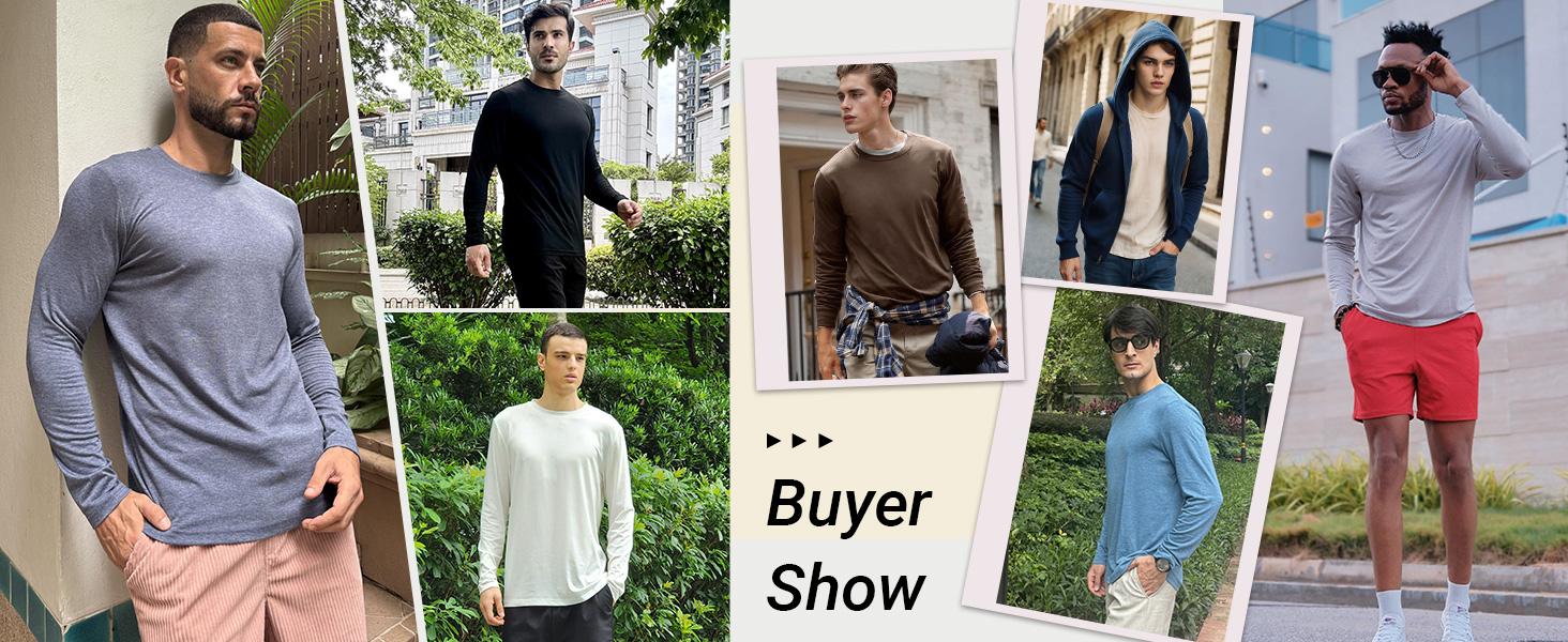 COOFANDY Men's Crew Neck T-Shirt Long Sleeve Casual Pullover Tees Soft Stretch Basic Tee Shirts