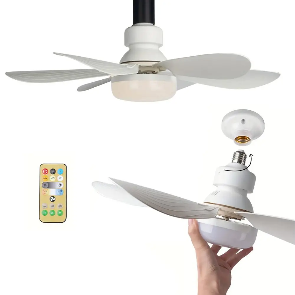 40W Small Screw-in Fan Light with Light & Remote, Stepless Dimming Wind Speed Adjustment Fan with Light Compatible with E26/E27 Socket Suitable for Be