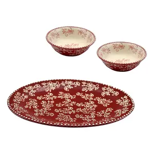 Temp-tations Floral Lace 16" Oval Platter w/ 2 Shallow Bowls