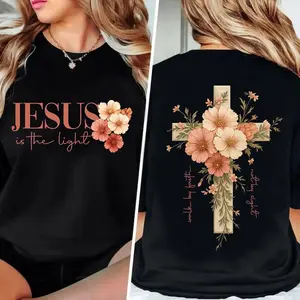 Faith Cross Christian Shirts for Women with Beautiful Floral Cross Print