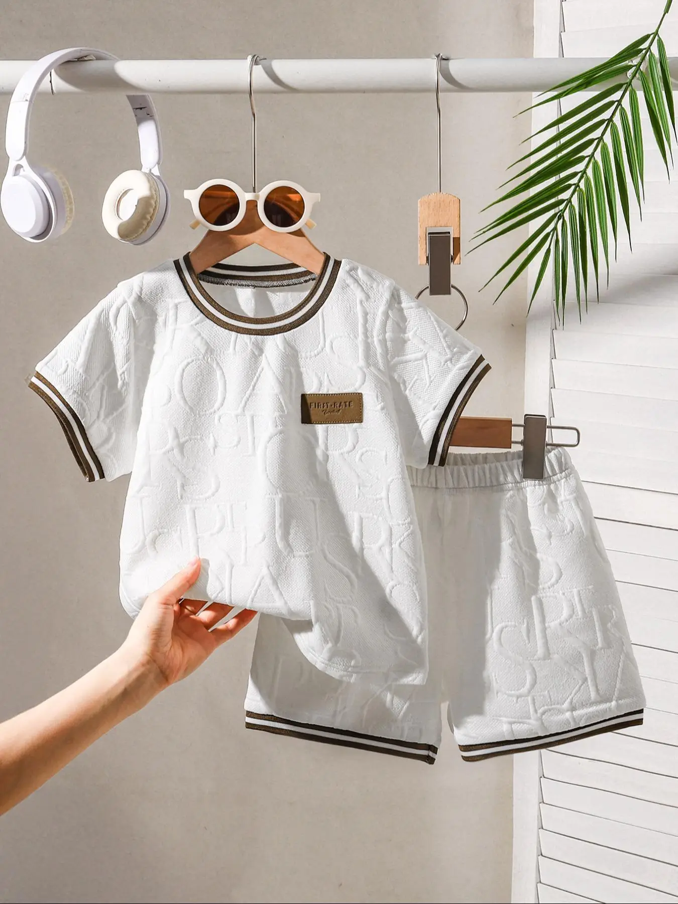 Two-Piece Set Toddler Boy's Letter Embossed Short Sleeve T-Shirt & Shorts, Casual Round Neck Tee & Shorts for Daily Wear, Kids Clothing for Summer