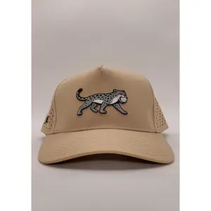 Cream Jaguar Front Graphic Patch Golf Hat, Golf Performance Hat for Casual Outdoor Use, Golf Performance Hats, Front Patch Hats