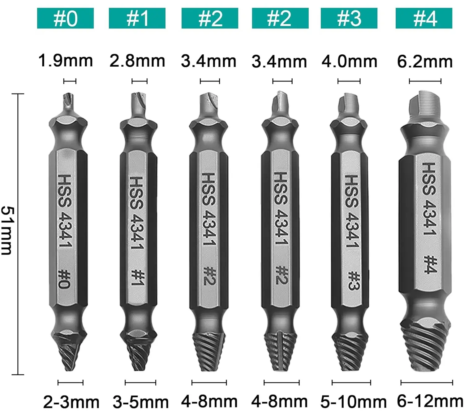 Stripped Broken Screw Remover, 6 Counts Set Easy Out Bolt Extractor, Damaged Screw Extractor Set, Double Head Extraction Design Extractor Head, Screwdriver Bit Clip, Easy Out Removal of Rusty Broken Screws and Bolts, Gifts for Men