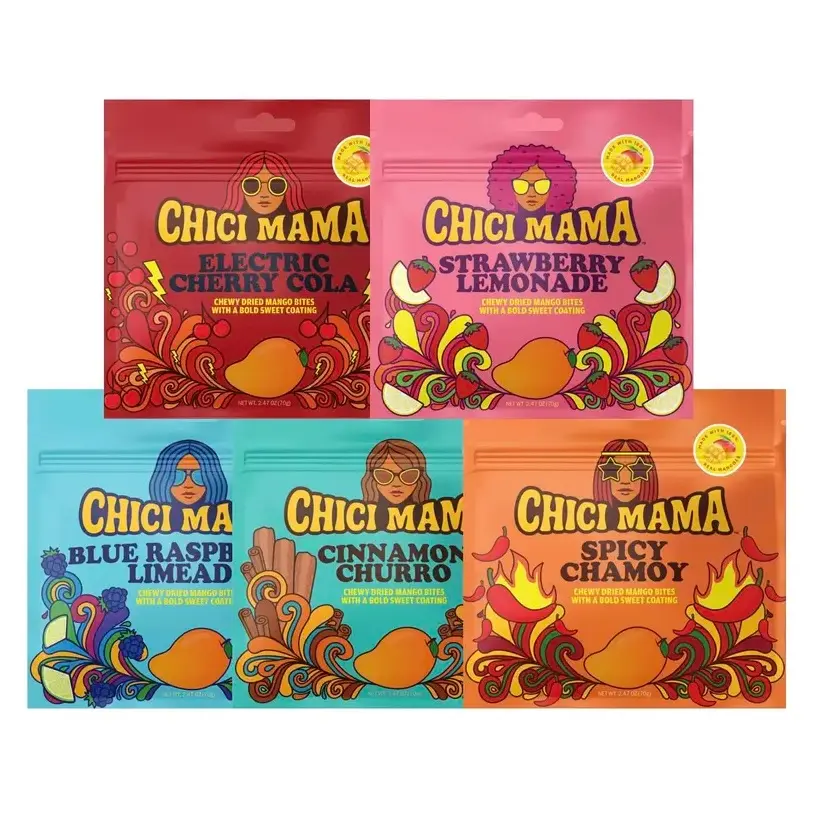 Chici Mama Dried Mango Bites Variety Pack (5-Pack)- Assorted Fruit-Flavored Snacks with Sweet, Tangy, Spicy Flavors, Real Mangoes, Tropical Dried Fruits, Cherry, Healthy Snacks