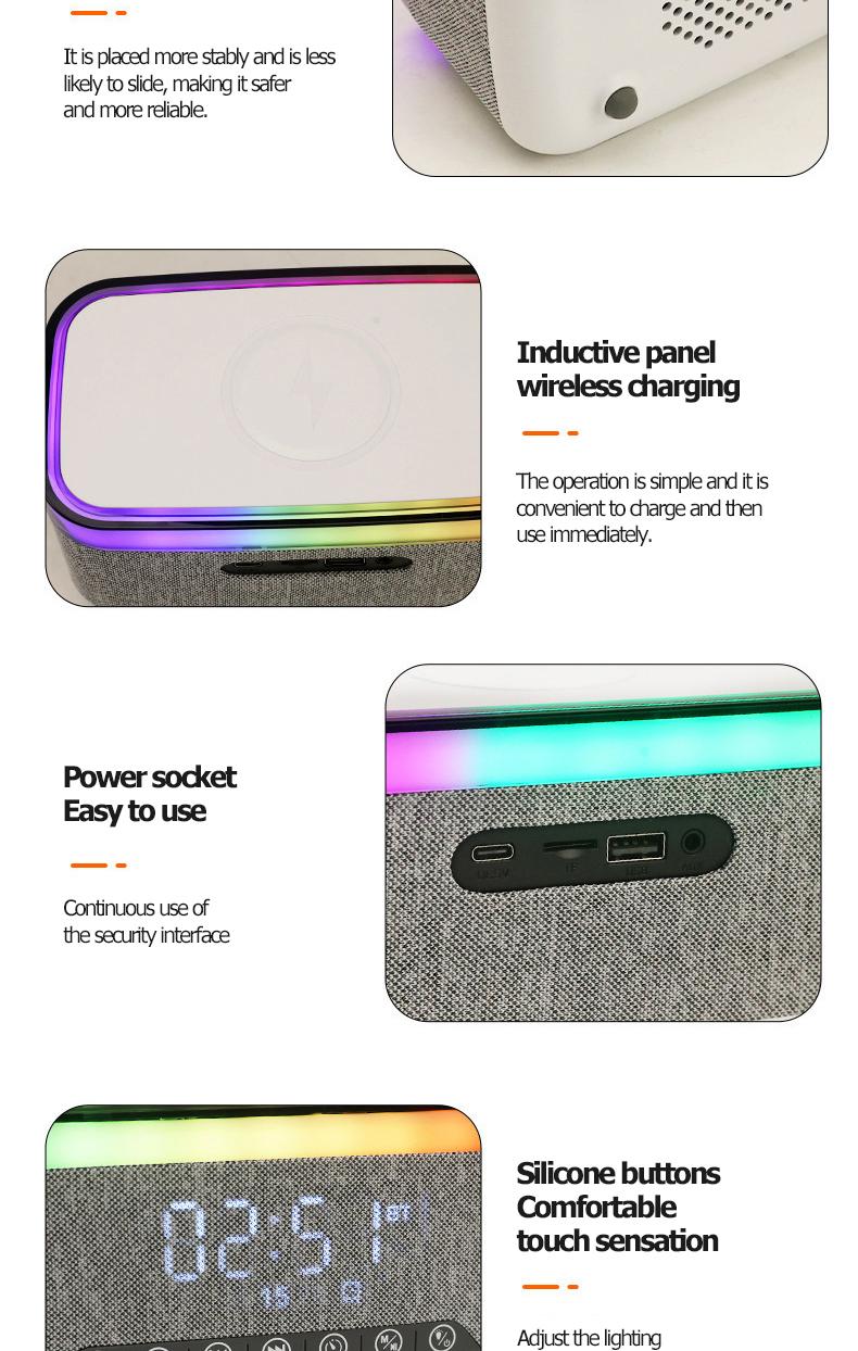 Wireless Speaker, 10W Bluetooth Speaker with 15W Wireless Charging, 13-Color Night Light, Alarm, White Noise, FM Radio, Portable, Stereo, TWS, BT5.3, for Home, Office & Bedroom (White)